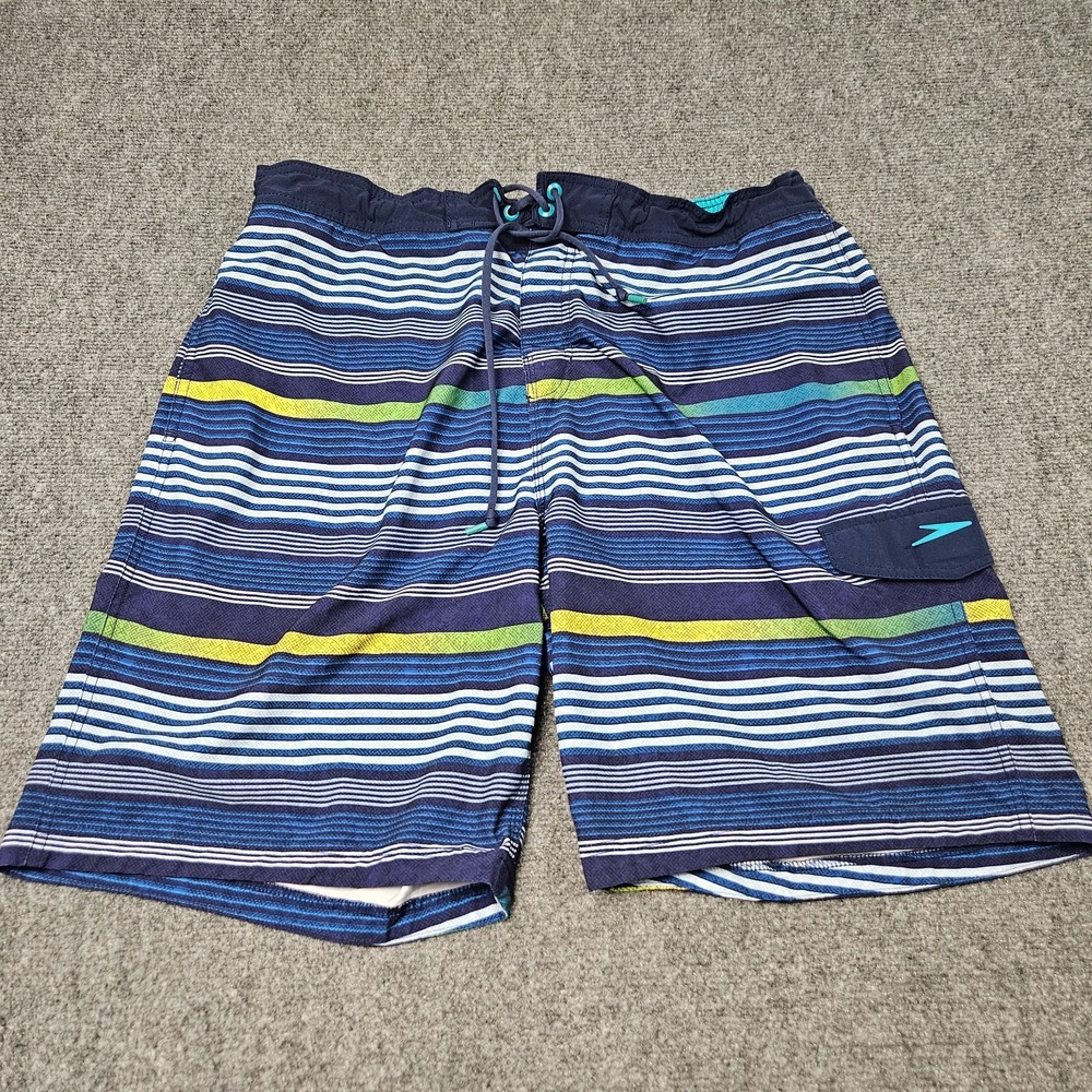 Speedo Swim Shorts Mens XL Blue Striped Trunks Cargo Surfing Beach Resort‎ Pool